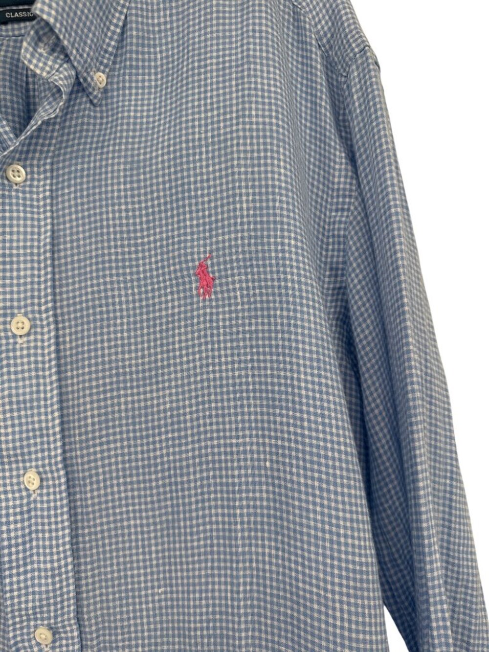 Ralph Lauren Mens Classic Fit Blue Gingham 100% Linen Shirt Size Large - Picture 3 of 6
